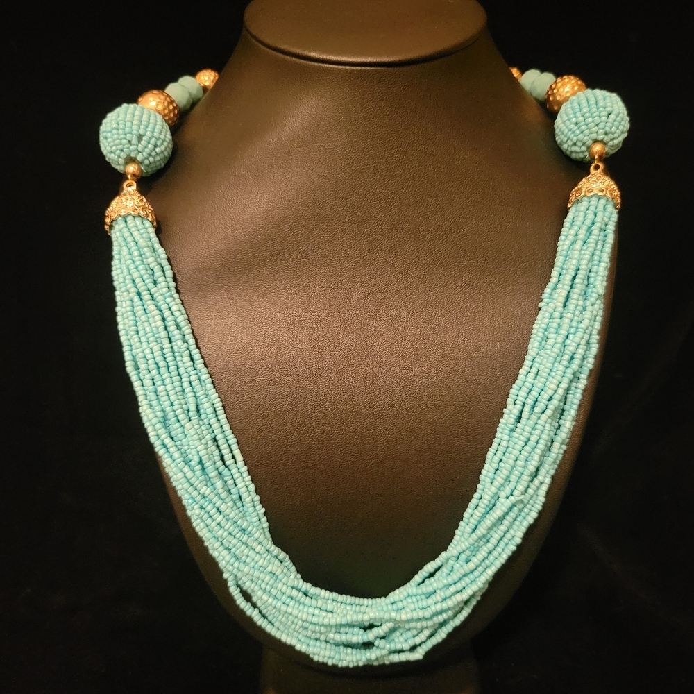 Estate Jules B Sea & Glass Beaded Multi Strand Statement Necklace